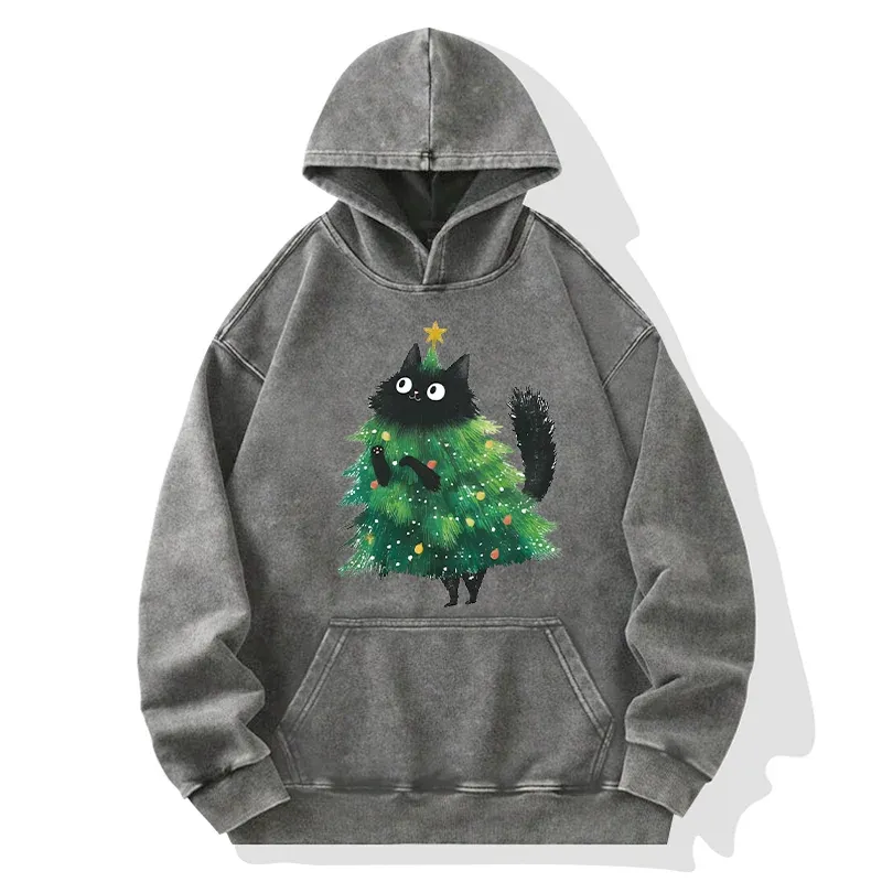 Tokyo-Tiger Christmas Tree Cat Japan Washed Hoodie