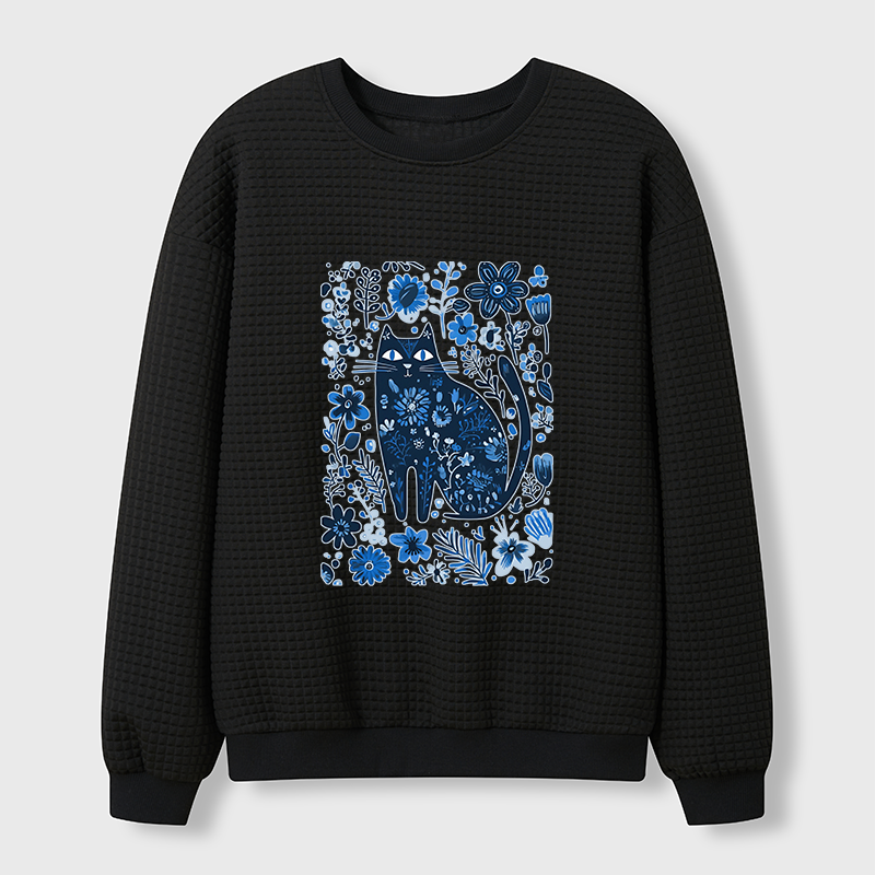 Tokyo-Tiger A Cat Among Flowers Waffle Sweatshirt