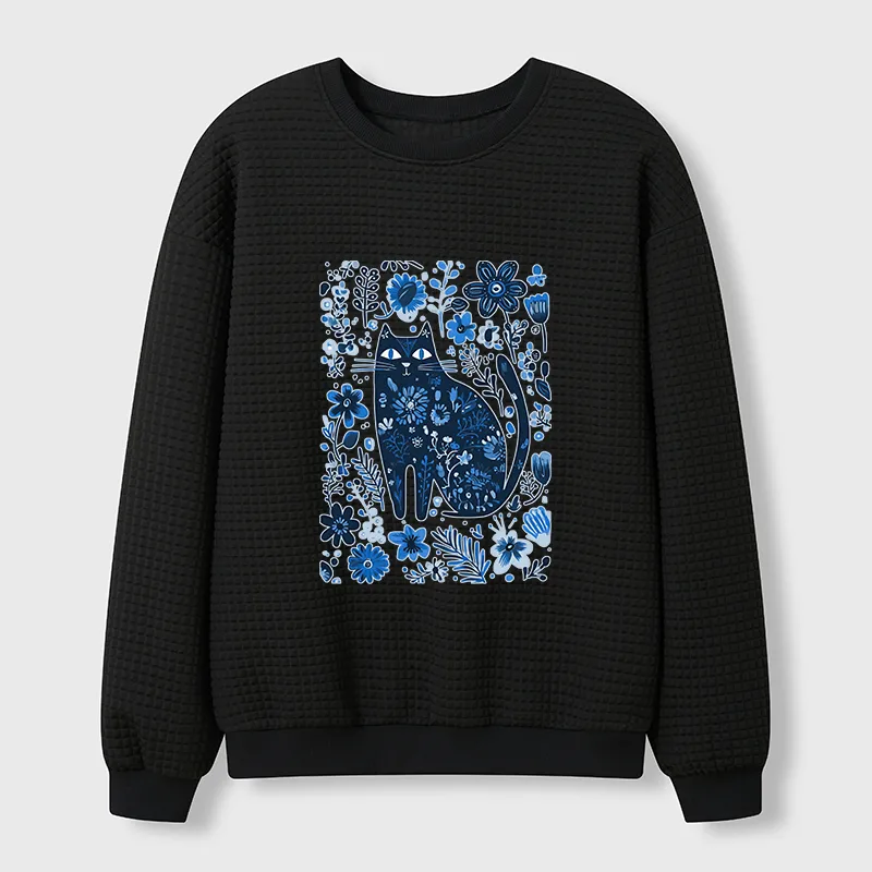 Tokyo-Tiger A Cat Among Flowers Waffle Sweatshirt
