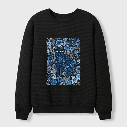 Tokyo-Tiger A Cat Among Flowers Waffle Sweatshirt