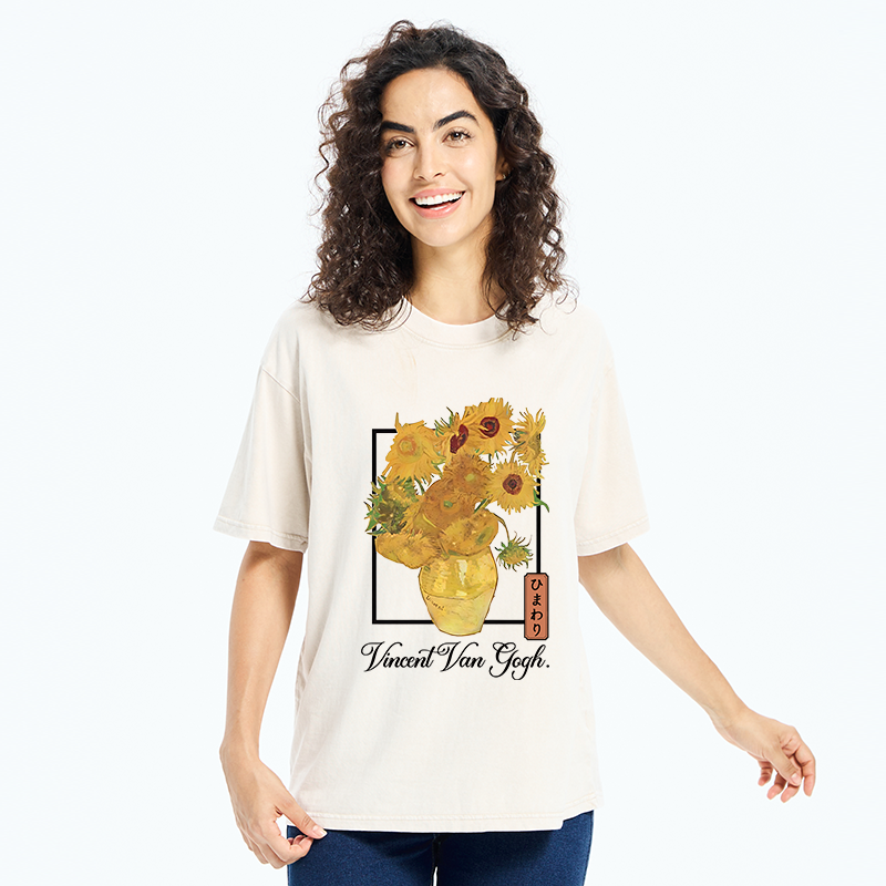 Tokyo-Tiger Sunflowers Van Gogh Washed T-Shirt