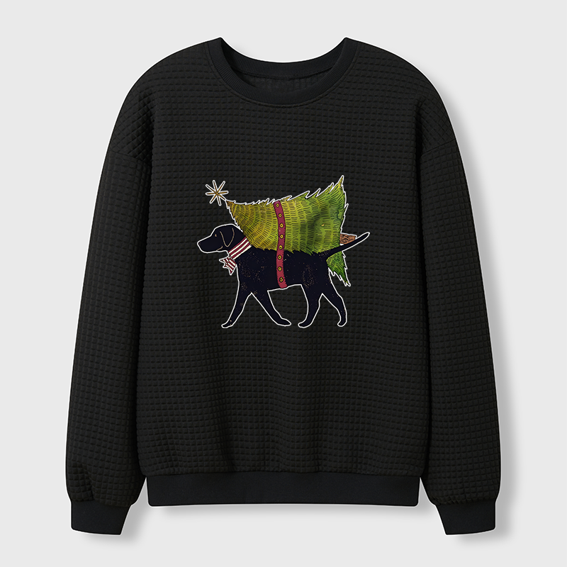 Tokyo-Tiger Dog Carrying Christmas Tree Waffle Sweatshirt