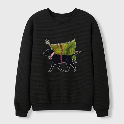 Tokyo-Tiger Dog Carrying Christmas Tree Waffle Sweatshirt