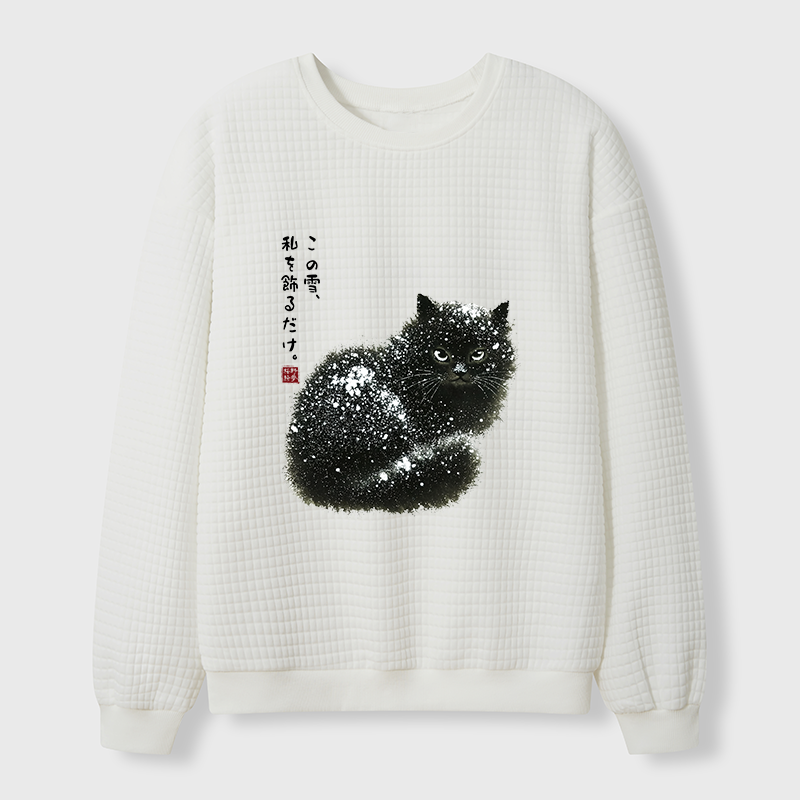 Tokyo-Tiger Black Cat Adorned by Snow Waffle Sweatshirt