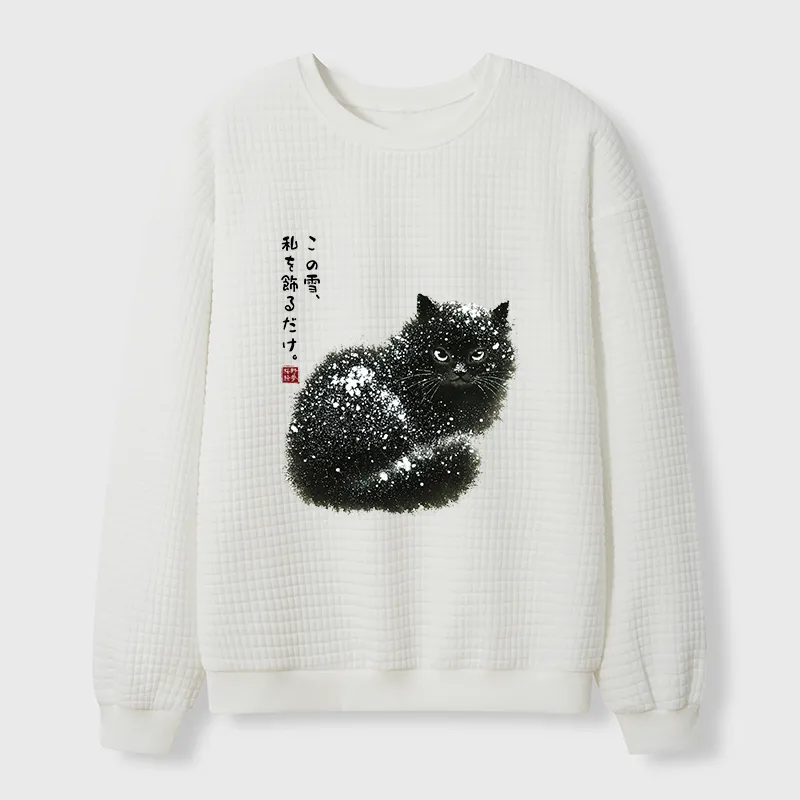 Tokyo-Tiger Black Cat Adorned by Snow Waffle Sweatshirt