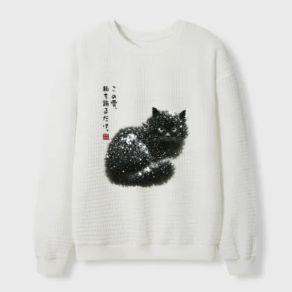 Tokyo-Tiger Black Cat Adorned by Snow Waffle Sweatshirt