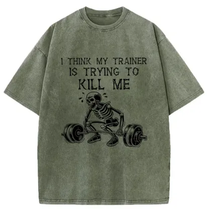 Tokyo-Tiger Gym Instructor Funny Washed T-Shirt