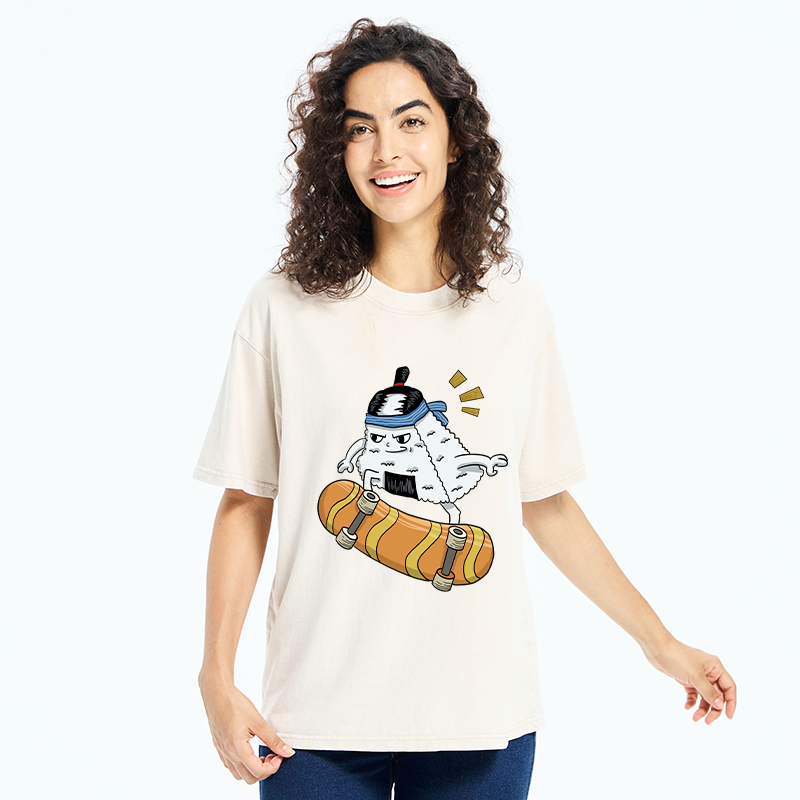 Tokyo-Tiger Skateboard Lover Rice Ball Washed T-Shirt