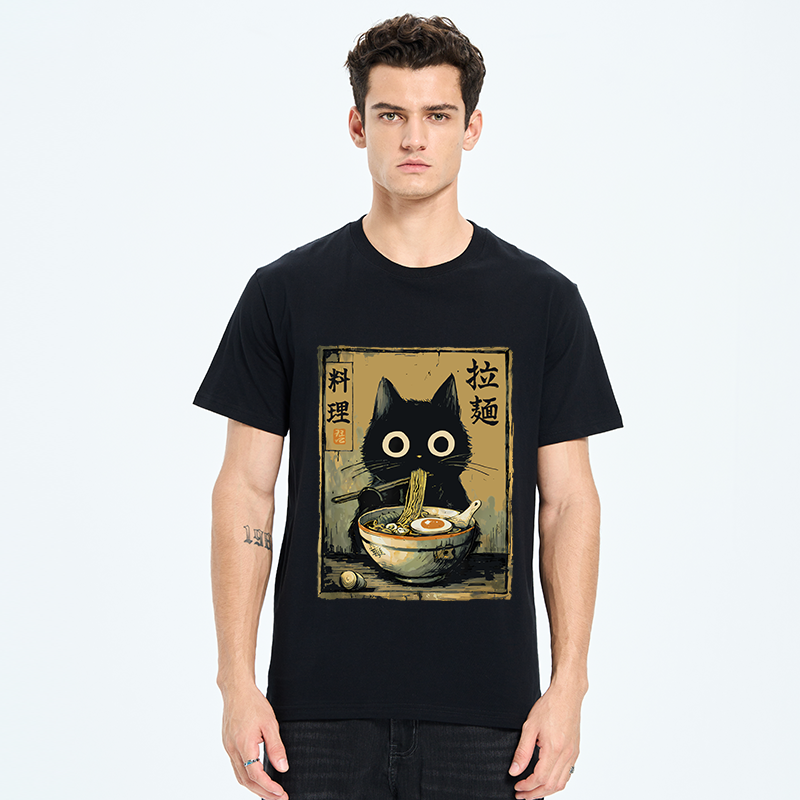 Tokyo-Tiger Cute Black Cat Eating Ramen Japan Classic T-Shirt