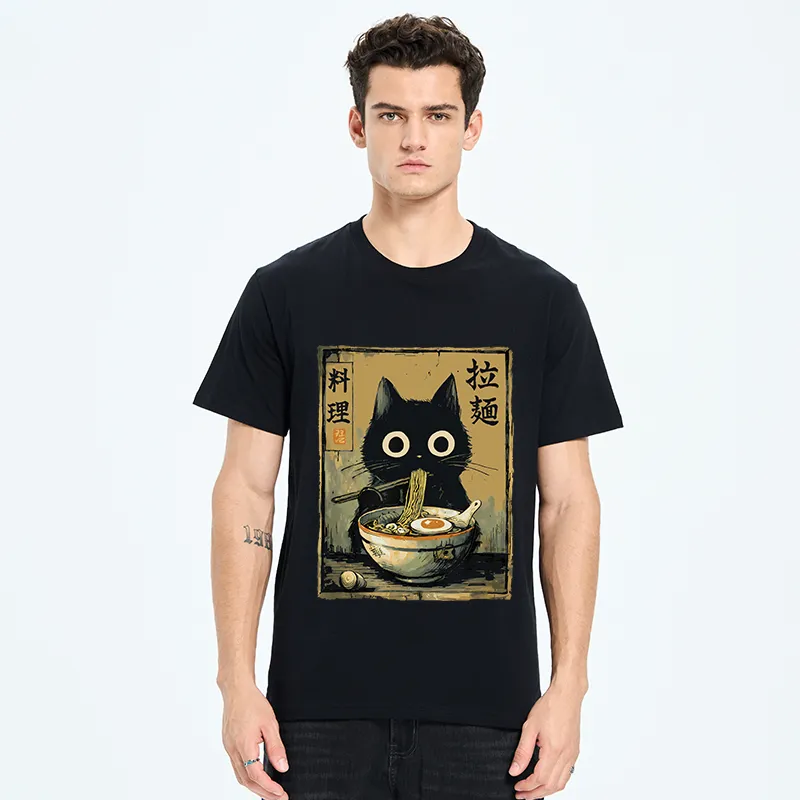 Tokyo-Tiger Cute Black Cat Eating Ramen Japan Classic T-Shirt
