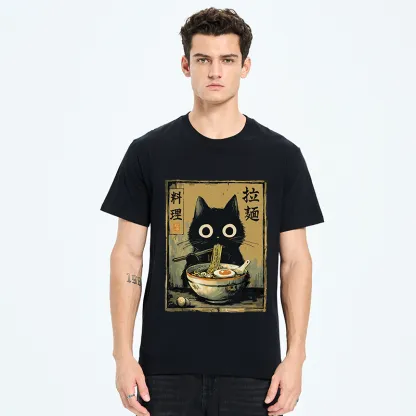 Tokyo-Tiger Cute Black Cat Eating Ramen Japan Classic T-Shirt