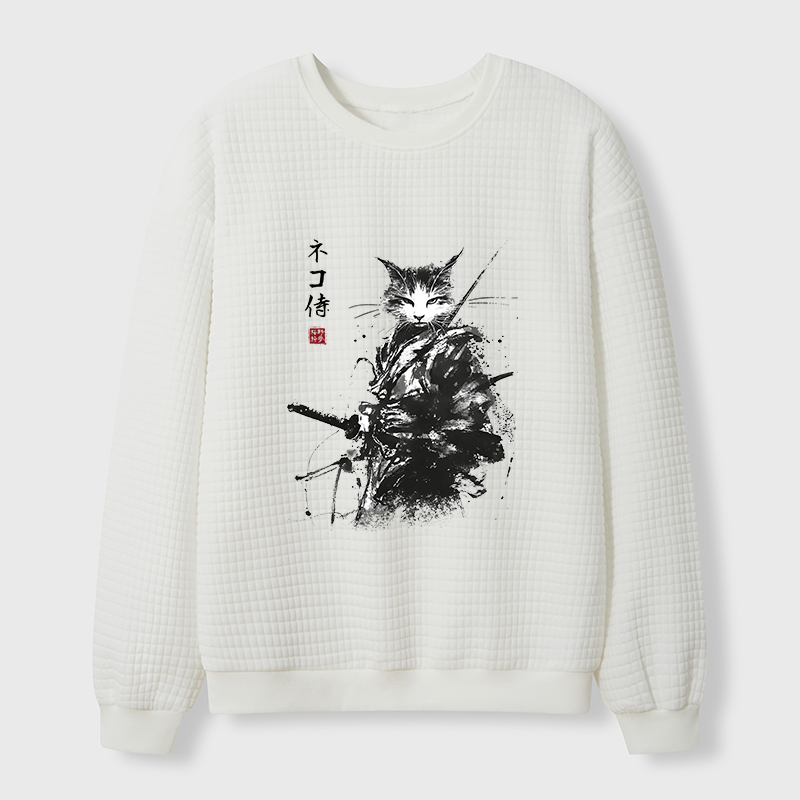 Tokyo-Tiger Inkblade Samurai Cat Waffle Sweatshirt