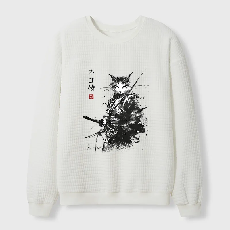 Tokyo-Tiger Inkblade Samurai Cat Waffle Sweatshirt