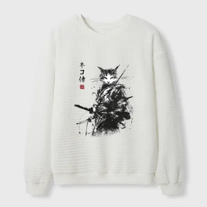 Tokyo-Tiger Inkblade Samurai Cat Waffle Sweatshirt