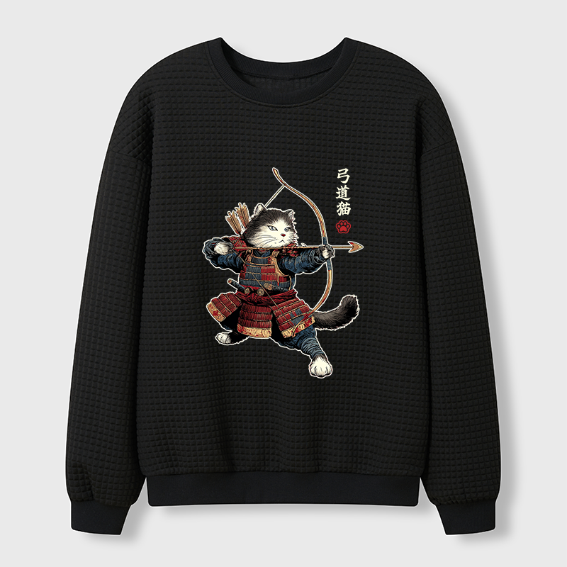 Tokyo-Tiger Kyudo Samurai Cat Waffle Sweatshirt