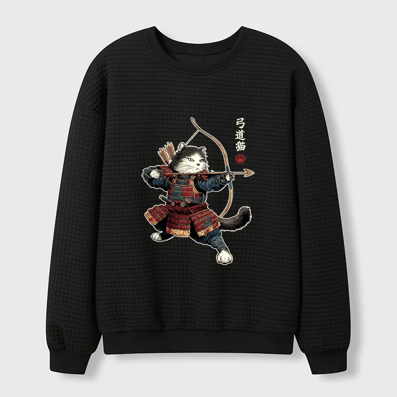 Tokyo-Tiger Kyudo Samurai Cat Waffle Sweatshirt