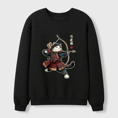 Tokyo-Tiger Kyudo Samurai Cat Waffle Sweatshirt