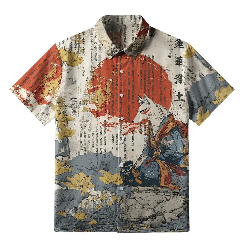 Tokyo-Tiger Fox Fairy On Lotus Pure Land Button-up Shirt