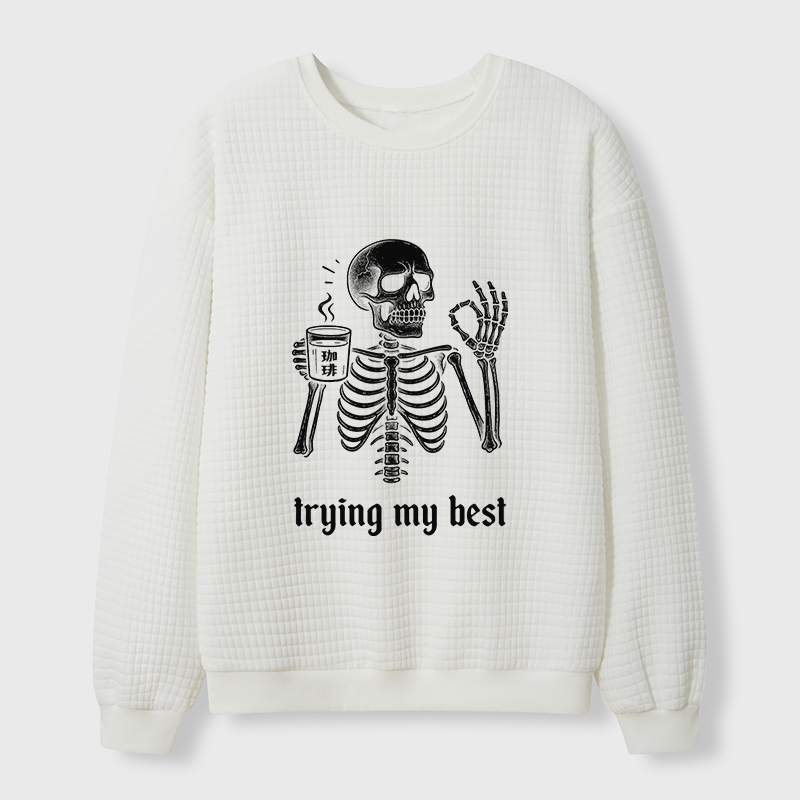 Tokyo-Tiger Skull Trying His Best Waffle Sweatshirt