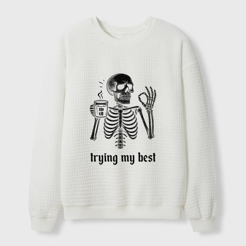 Tokyo-Tiger Skull Trying His Best Waffle Sweatshirt