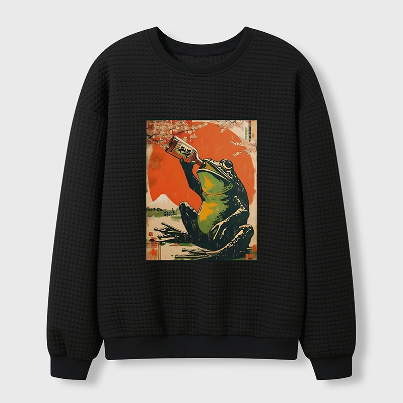 Tokyo-Tiger Frog Drinking Beer Waffle Sweatshirt