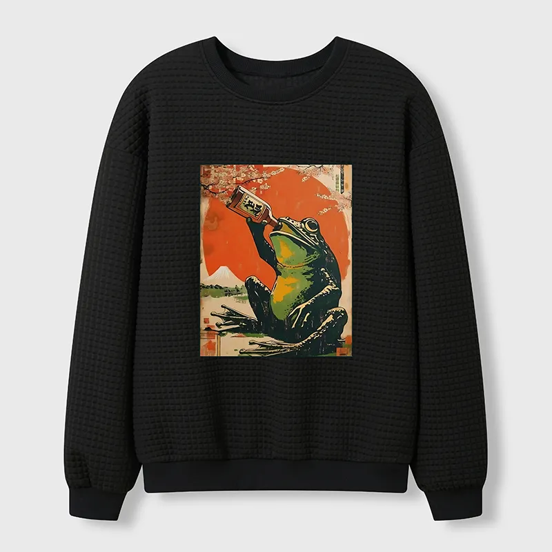 Tokyo-Tiger Frog Drinking Beer Waffle Sweatshirt