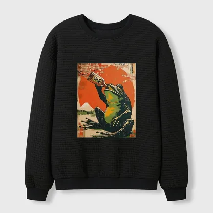Tokyo-Tiger Frog Drinking Beer Waffle Sweatshirt