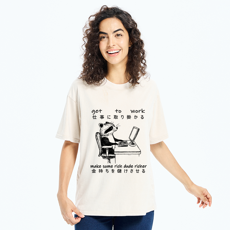 Tokyo-Tiger Raccoon Get To Work Washed T-Shirt