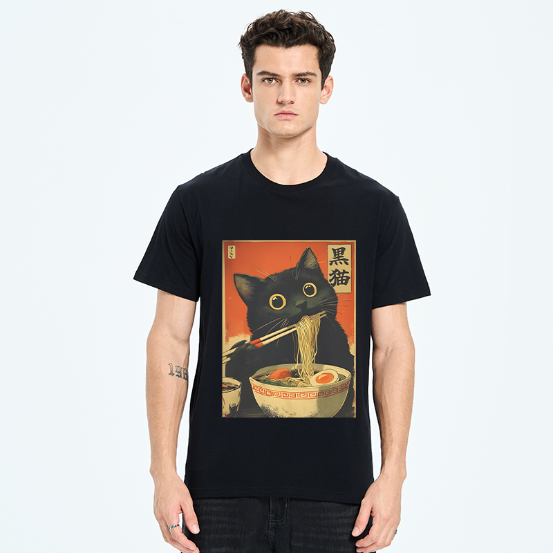 Tokyo-Tiger Black Cat Eats Japanese Ramen Retro Classic T-Shirt