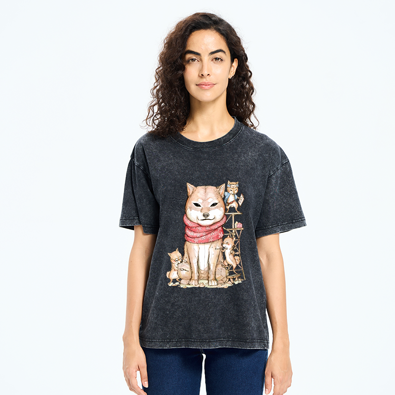 Tokyo-Tiger Japanese Akita Dog Washed T-Shirt