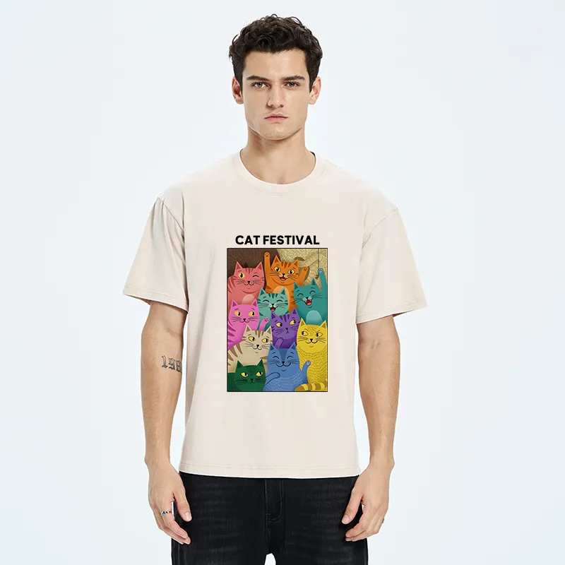 Tokyo-Tiger Colorful Cats Festival Washed T-Shirt