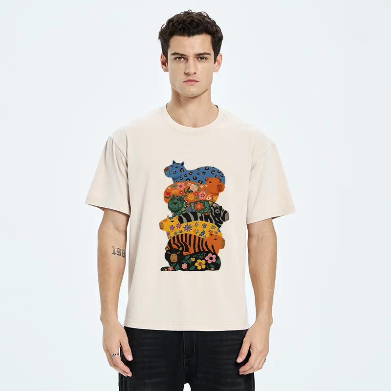 Tokyo-Tiger Cute Colorful Capybaras Washed T-Shirt