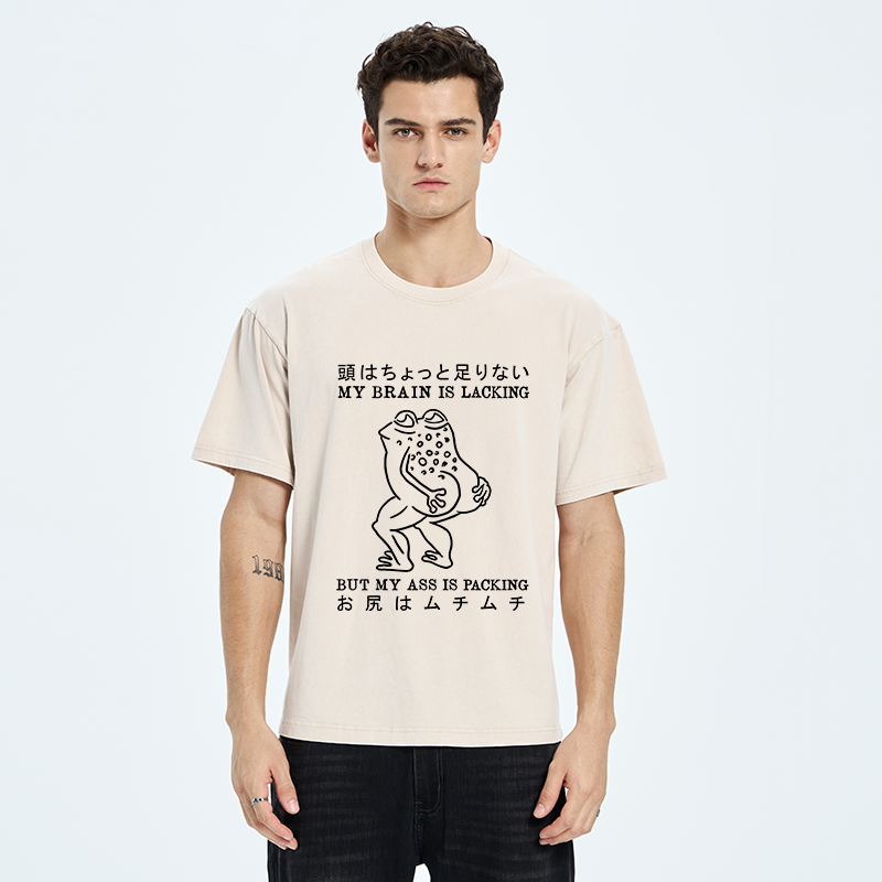 Tokyo-Tiger Brain Is Lacking Frog Meme Washed T-Shirt