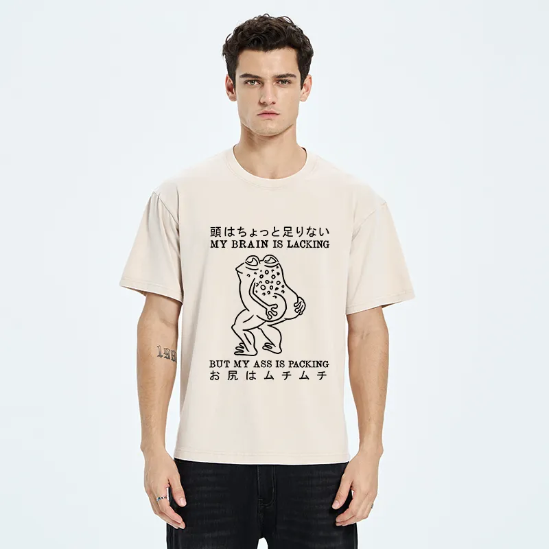 Tokyo-Tiger Brain Is Lacking Frog Meme Washed T-Shirt