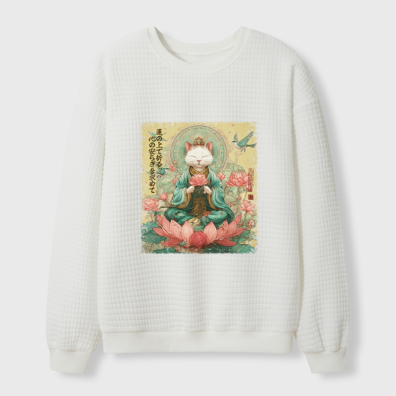Tokyo-Tiger Lotus Whisper Cat:Calm Reflections Waffle Sweatshirt