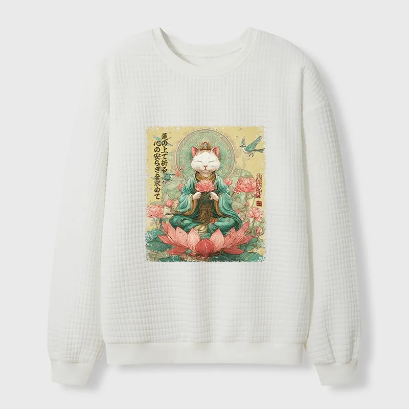 Tokyo-Tiger Lotus Whisper Cat:Calm Reflections Waffle Sweatshirt