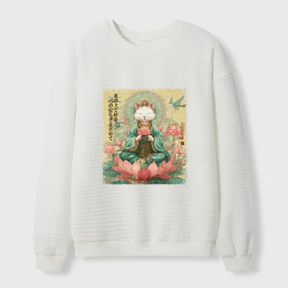 Tokyo-Tiger Lotus Whisper Cat:Calm Reflections Waffle Sweatshirt