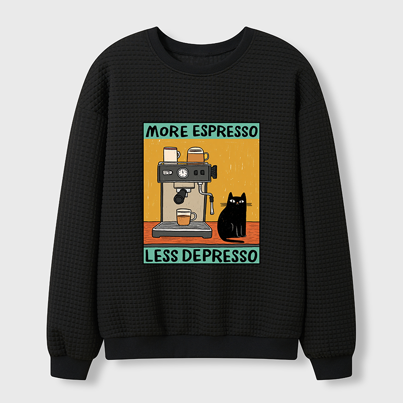 Tokyo-Tiger More Espresso Less Depresso Cute Cat Waffle Sweatshirt