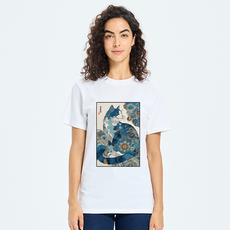 Tokyo-Tiger Japanese Ukiyo-e Flowers Cat Classic T-Shirt