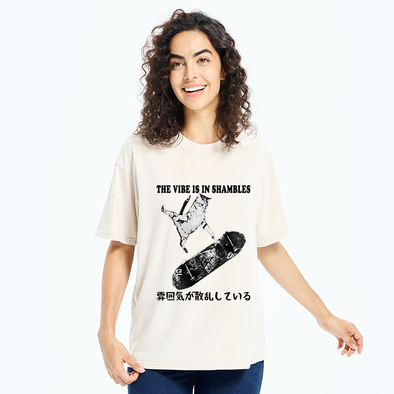 Tokyo-Tiger Skateboard Enthusiast Cat Washed T-Shirt