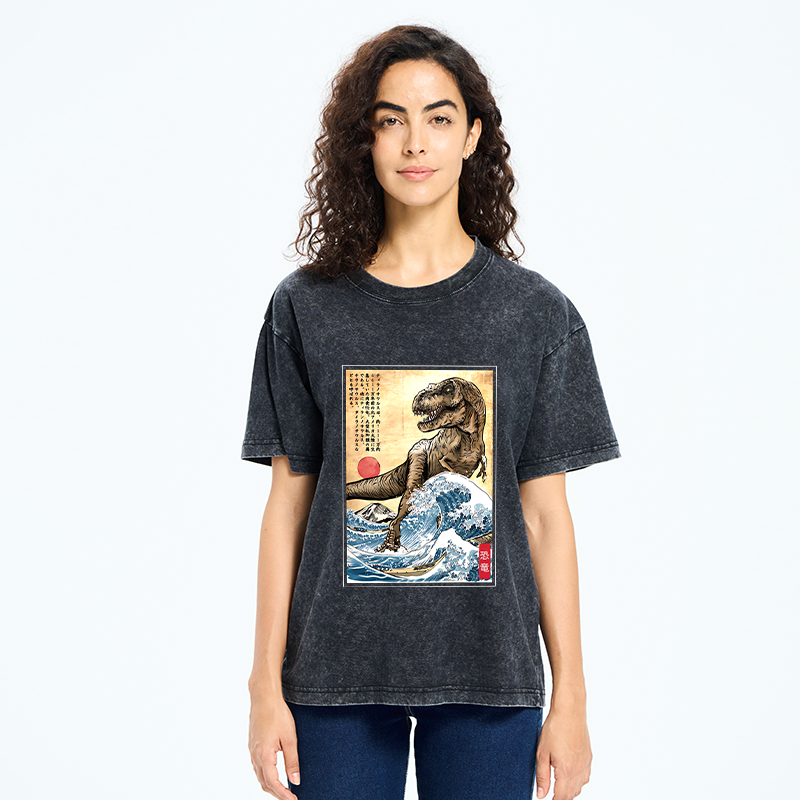 Tokyo-Tiger The Great Wave Off Dinosaur Washed T-Shirt