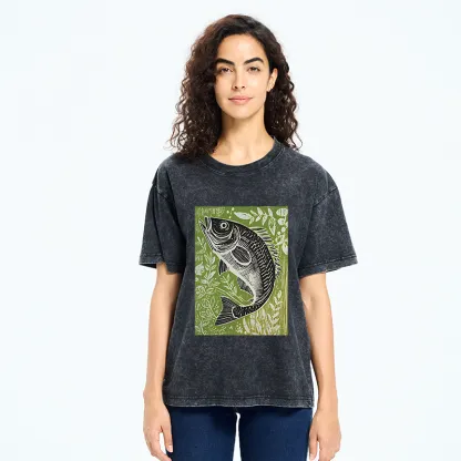Tokyo-Tiger Japanese Fish Woodblock Washed T-Shirt