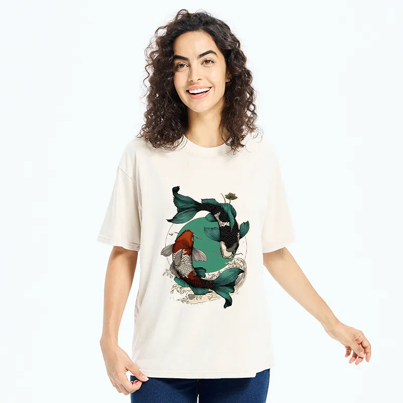 Tokyo-Tiger YinYang Koi Fish Zen Washed T-Shirt