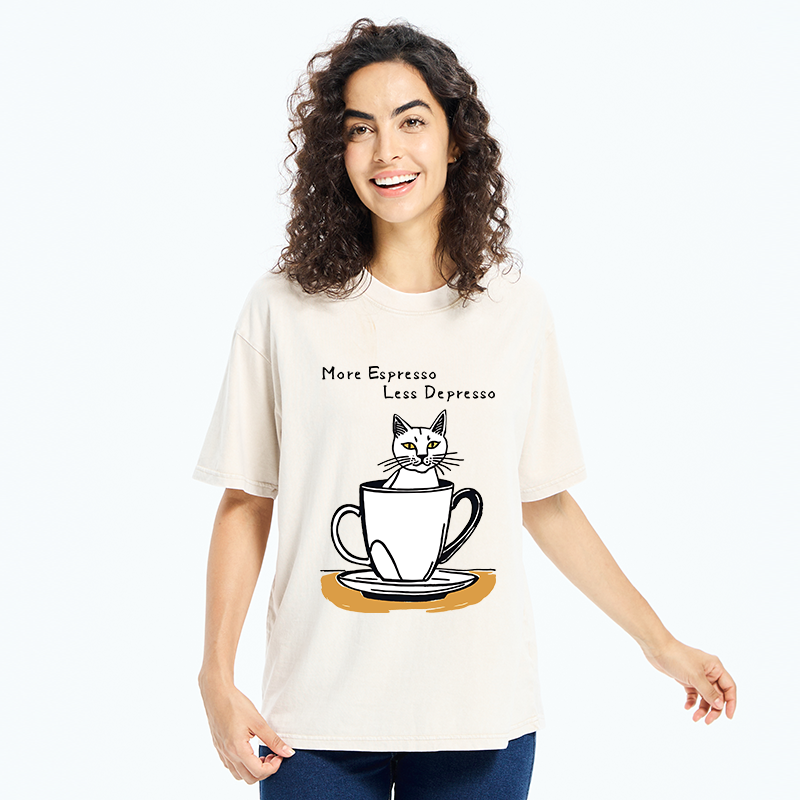 Tokyo-Tiger More Espresso Coffee Cat Washed T-Shirt