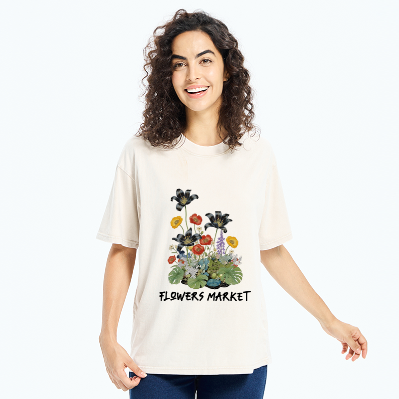 Tokyo-Tiger Beautiful Flowers Market Washed T-Shirt