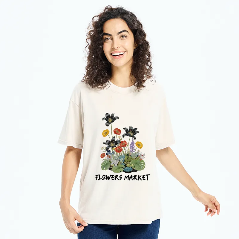 Tokyo-Tiger Beautiful Flowers Market Washed T-Shirt