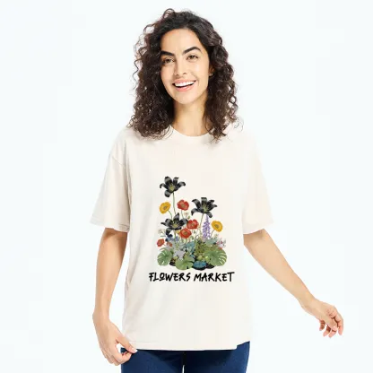 Tokyo-Tiger Beautiful Flowers Market Washed T-Shirt