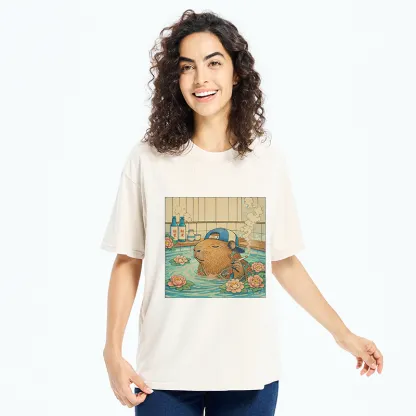 Tokyo-Tiger Capybara Enjoy Onsen Washed T-Shirt