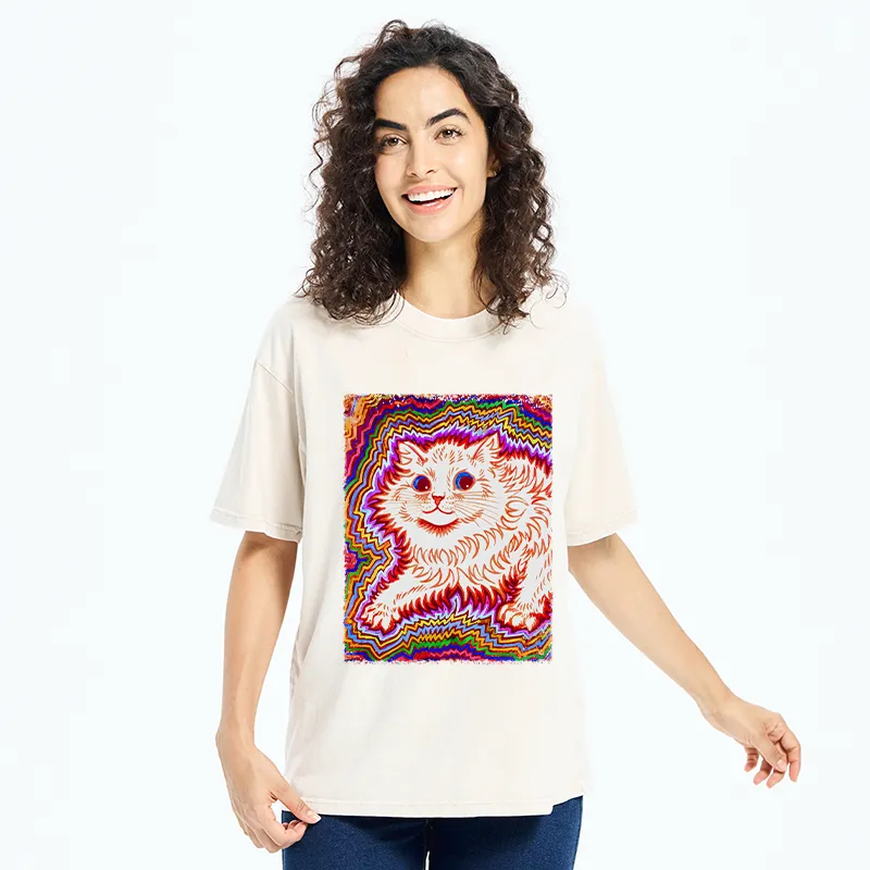 Tokyo-Tiger Rainbow Colorful Cat Washed T-Shirt