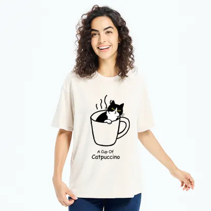 Tokyo-Tiger Catpuccino Cat Coffee Funny Washed T-Shirt